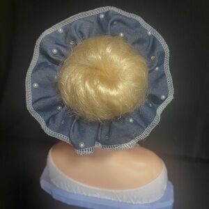 Elegant Blue Hair Bun Cover with Pearls